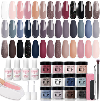 AZUREBEAUTY 31 Pcs Dip Powder Nail Kit front view with various nail powders