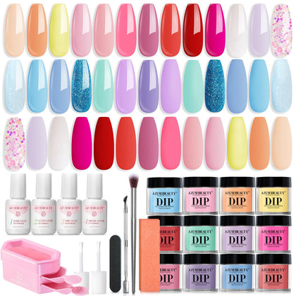 AZUREBEAUTY 31Pcs Dip Powder Nail Kit front view with pastel colours