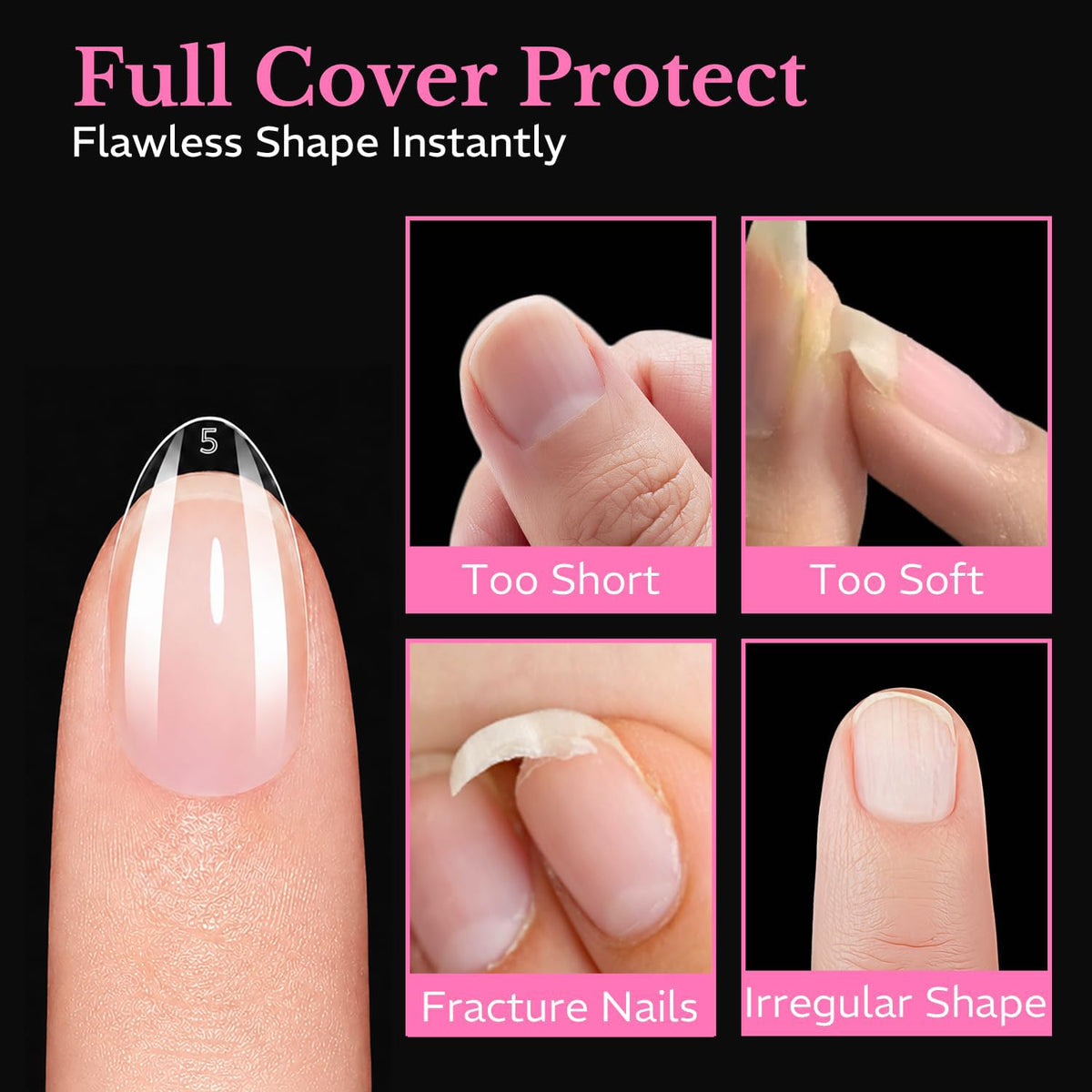 AZUREBEAUTY almond nail tips applied on natural nails