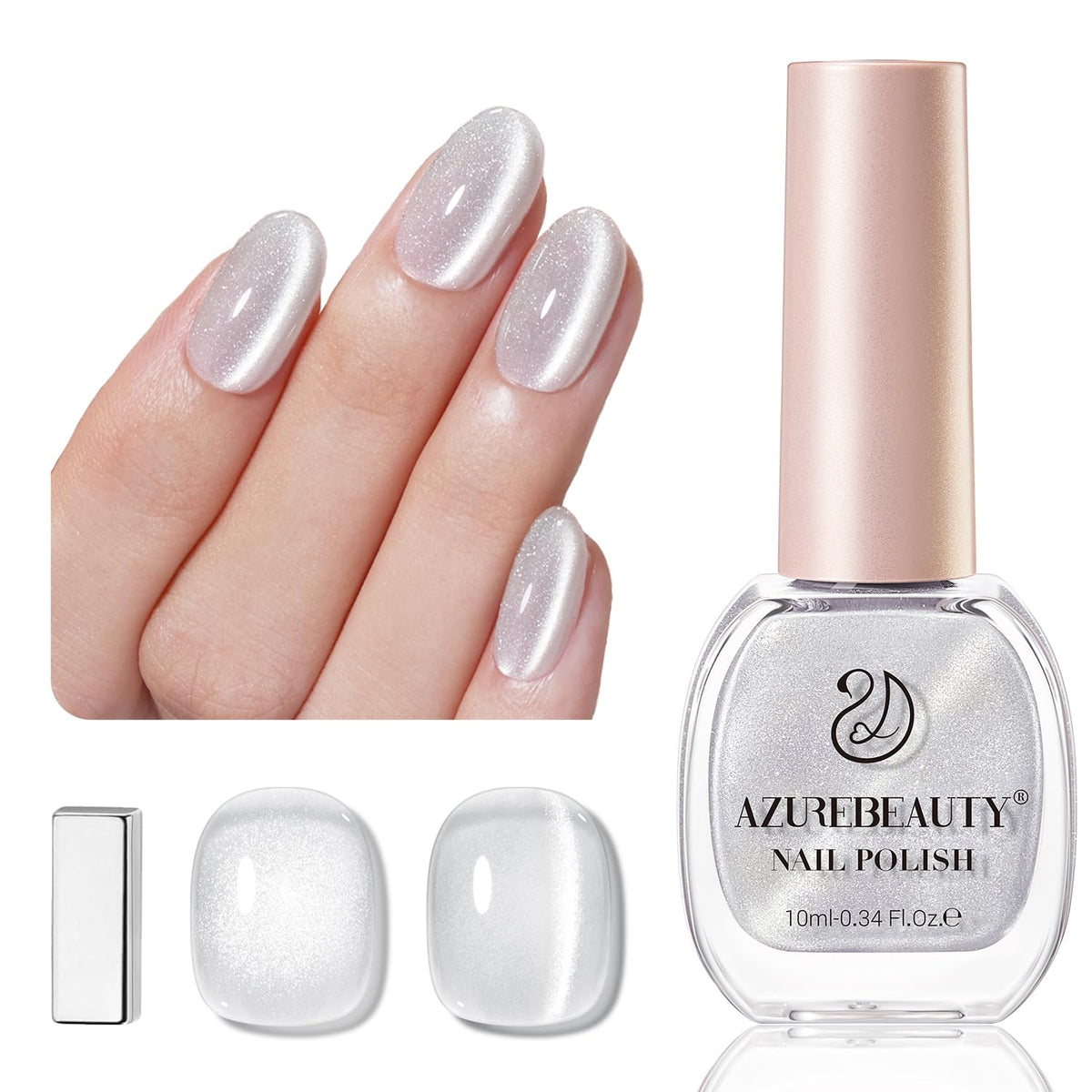 AZUREBEAUTY Cat Eye Nail Polish front view with silvery glitter