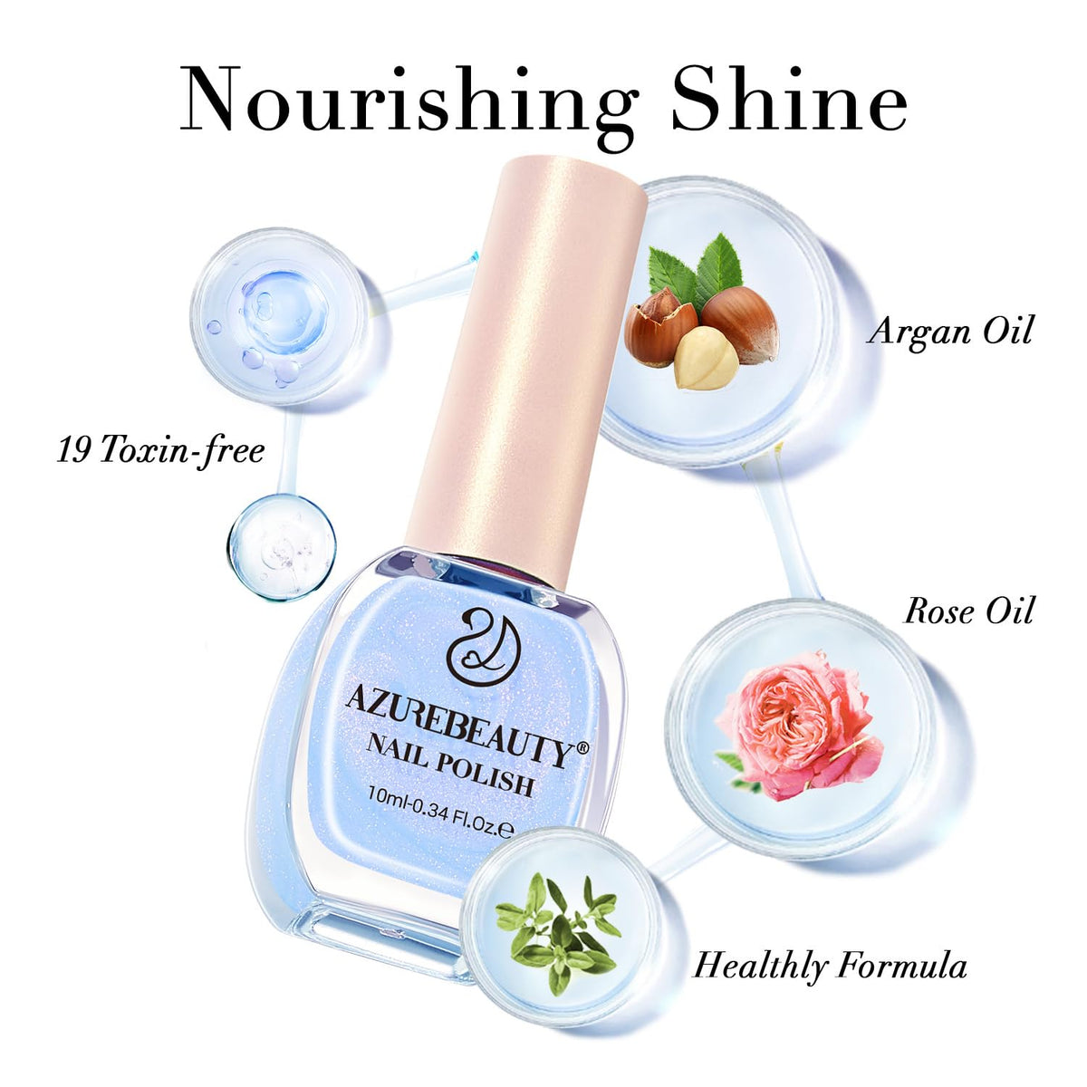 AZUREBEAUTY Celestial Blue Nail Polish bottle with colour swatch