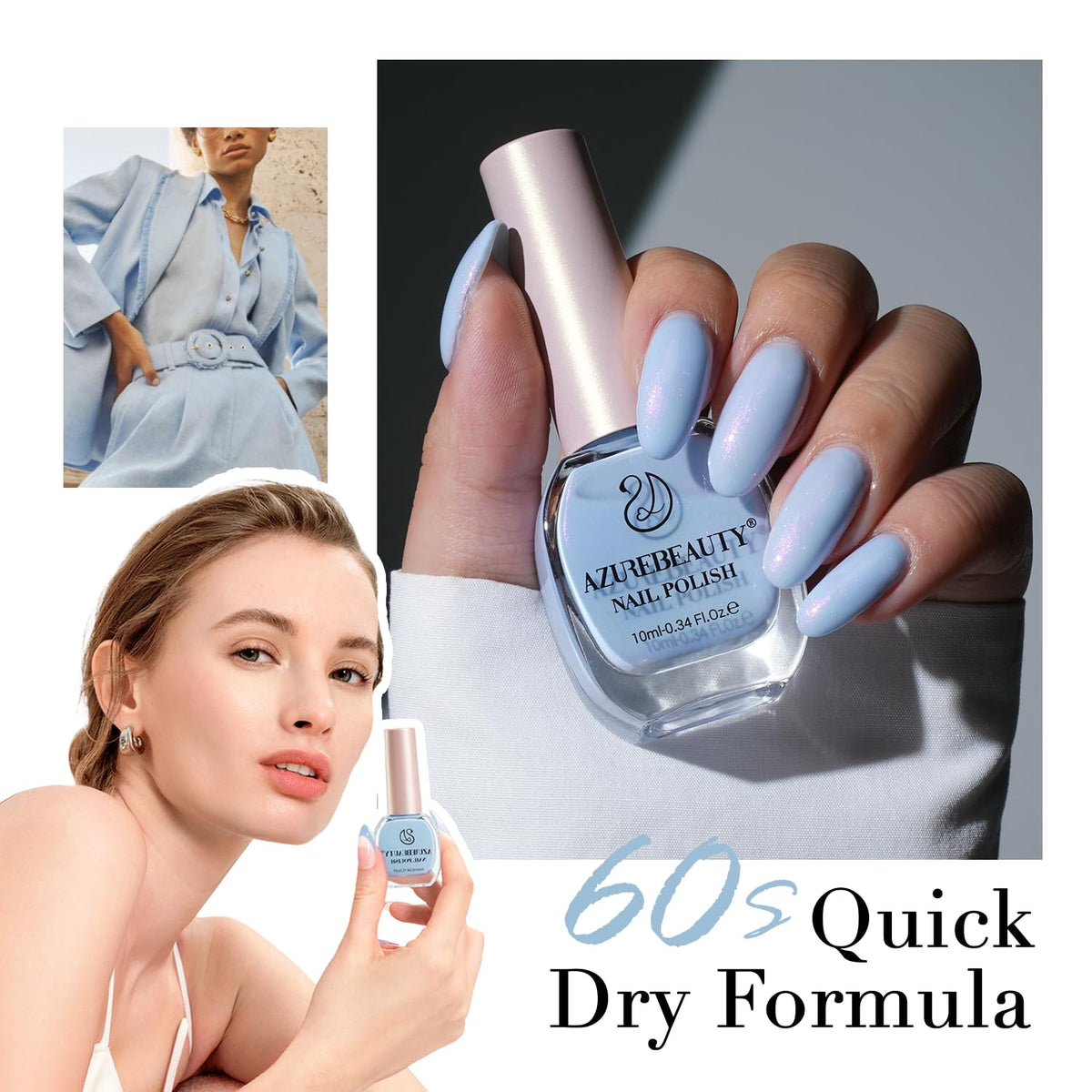 AZUREBEAUTY Celestial Blue Nail Polish with brush applicator