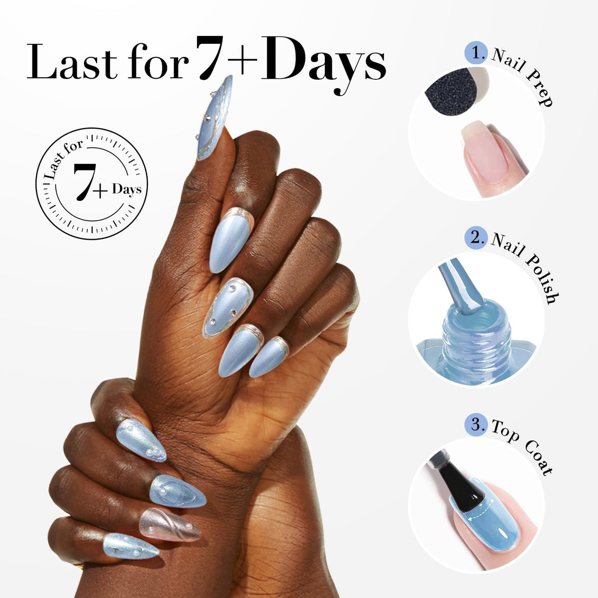 AZUREBEAUTY Celestial Blue Nail Polish with other nail care products