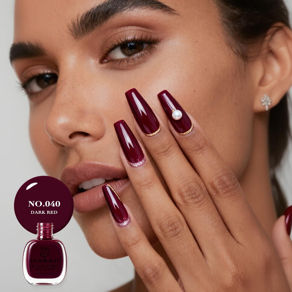 AZUREBEAUTY Dark Red Quick Dry Nail Polish in a gift box