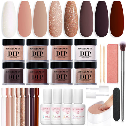 AZUREBEAUTY Dip Nails Powder Starter Kit packaging with 8 colour powders