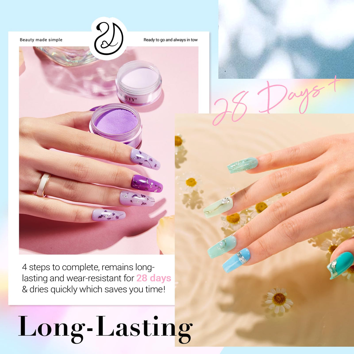 AZUREBEAUTY dip powder bottles with base coat and top coats