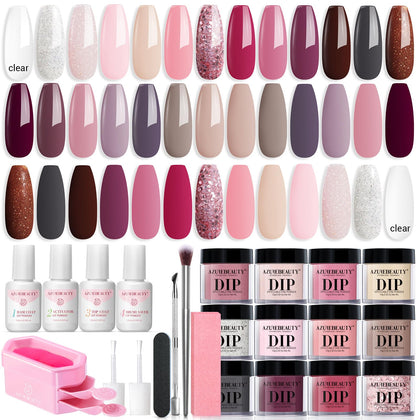 AZUREBEAUTY Dip Powder Nail Kit 31 Pcs with 20 colours front view