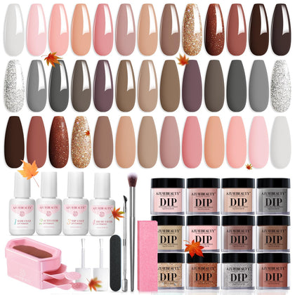AZUREBEAUTY Dip Powder Nail Kit Classic Brown Nude Collection front view