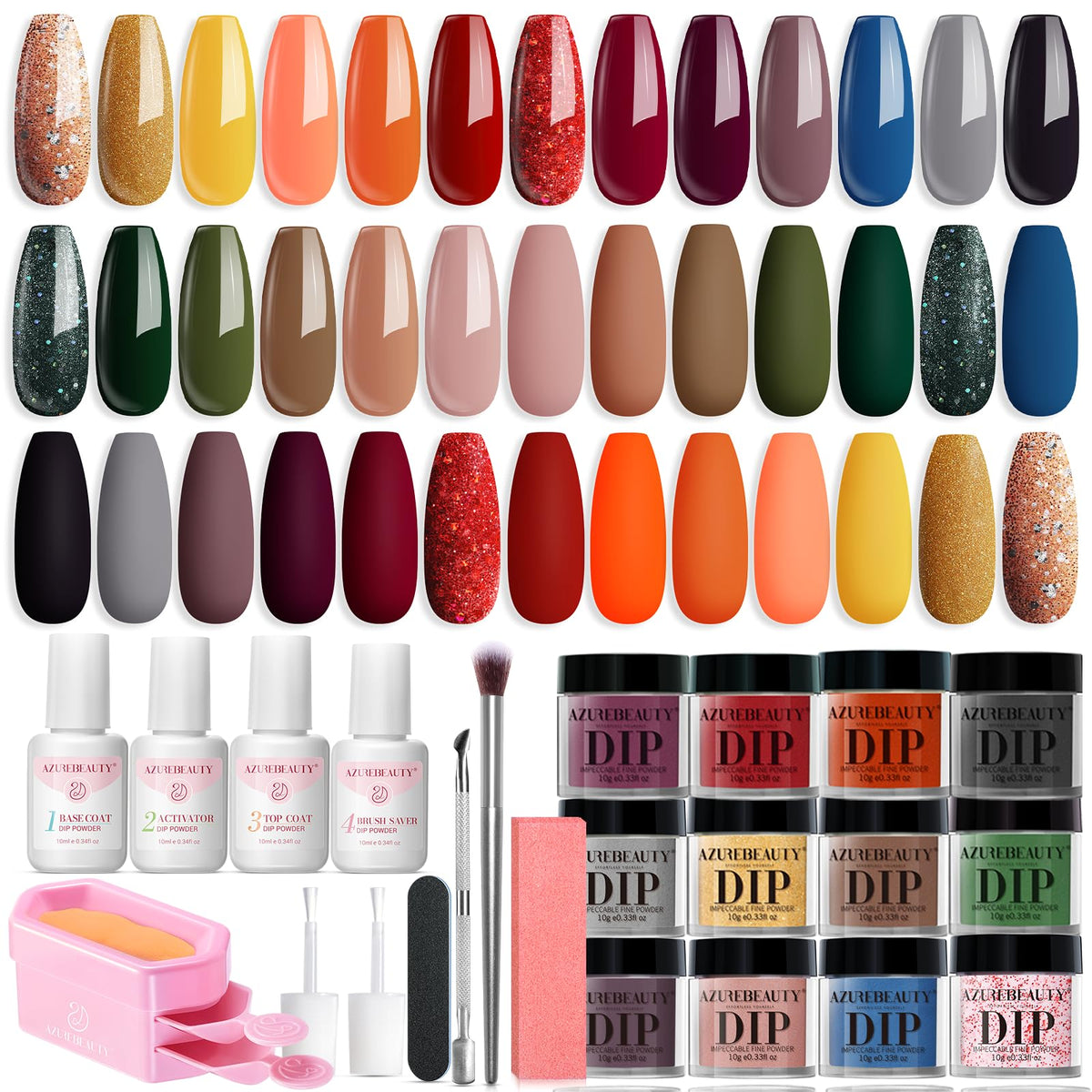 AZUREBEAUTY Dip Powder Nail Kit front view with 20 colours