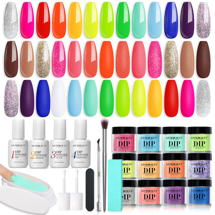 AZUREBEAUTY Dip Powder Nail Kit with 20 neon colours and tools