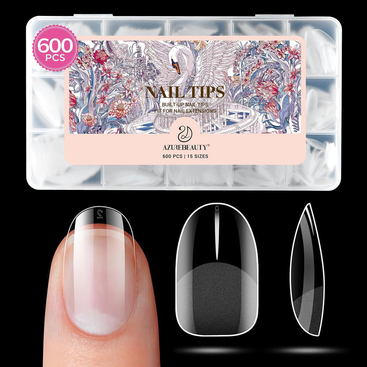 AZUREBEAUTY Extra Short Oval Nail Tips 600pcs front view