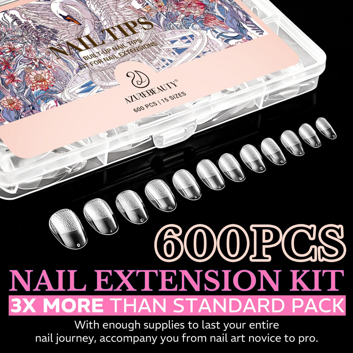 AZUREBEAUTY Extra Short Oval Nail Tips displayed on a nail art table