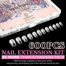 AZUREBEAUTY Extra Short Oval Nail Tips displayed on a nail art table