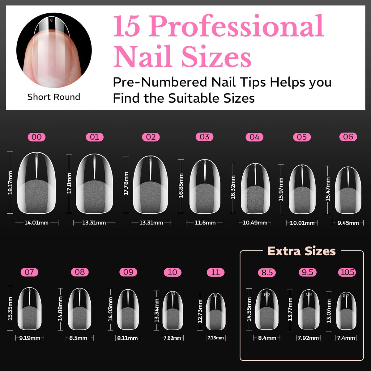 AZUREBEAUTY Extra Short Oval Nail Tips showing inner matte texture