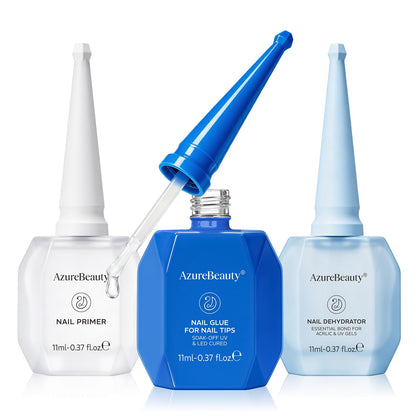AZUREBEAUTY Gel Nail Glue Prep Kit includes dehydrator, primer, and glue
