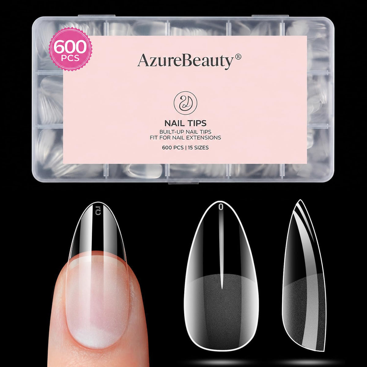 AZUREBEAUTY Medium Almond Nail Tips 600pcs front view