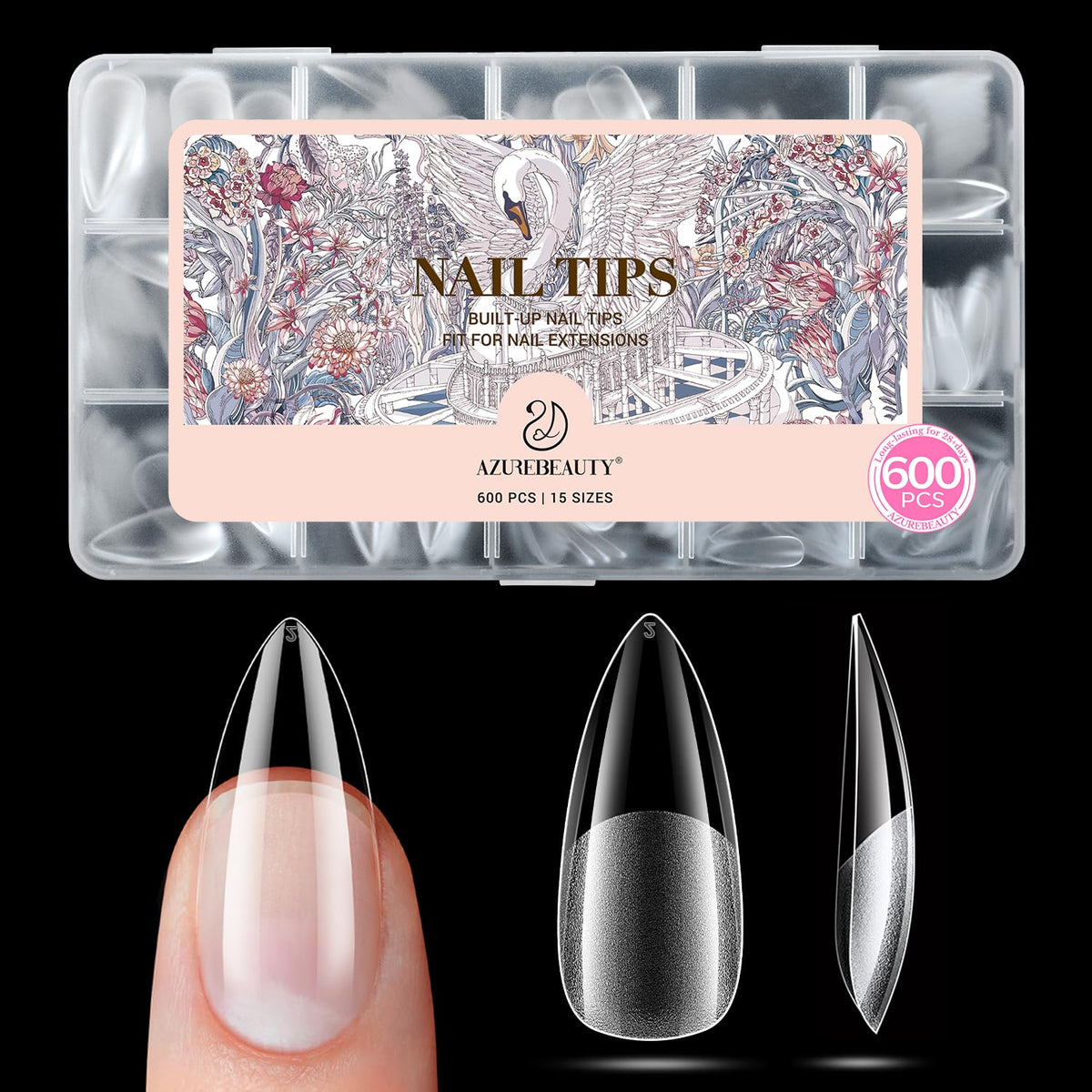 AZUREBEAUTY Medium Stiletto Nail Tips in use on nails