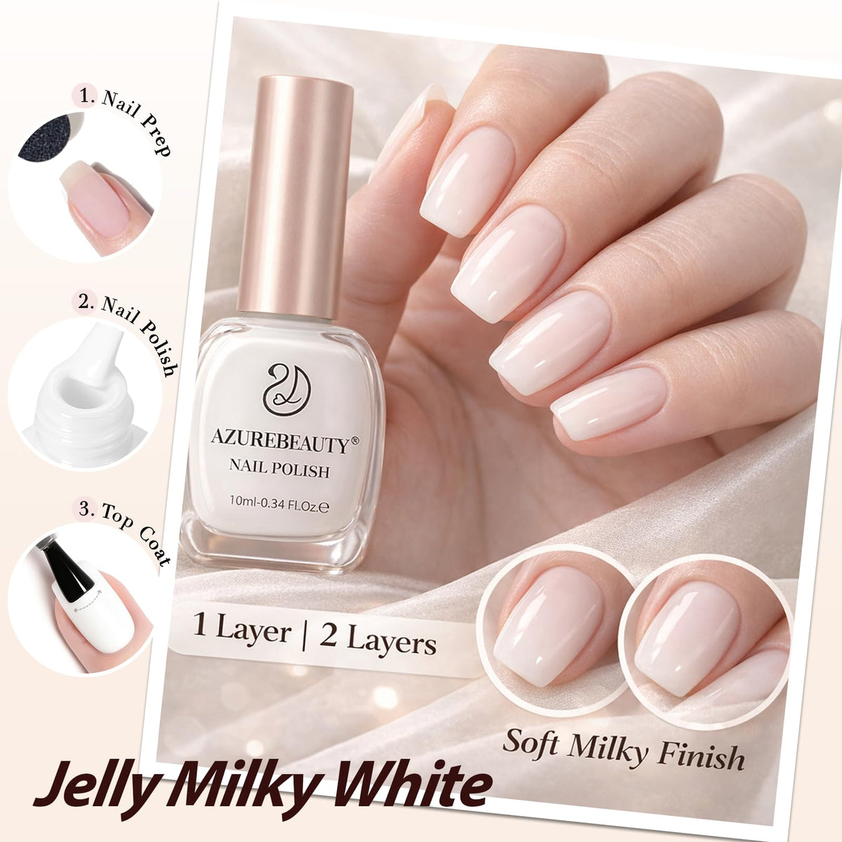 AZUREBEAUTY Milky White Nail Polish bottle with cap