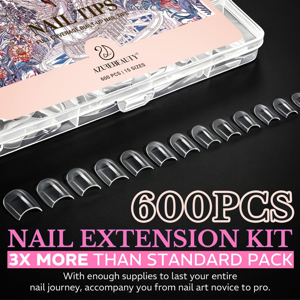 AZUREBEAUTY nail tips displayed with nail art tools