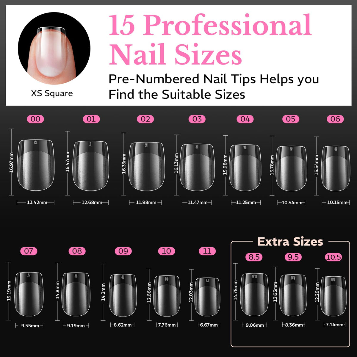AZUREBEAUTY nail tips in various sizes for easy selection