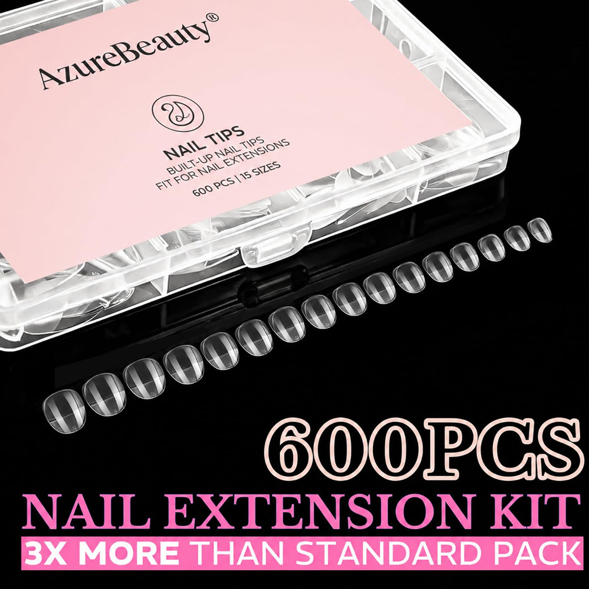 AZUREBEAUTY nail tips packaging with 600 pieces