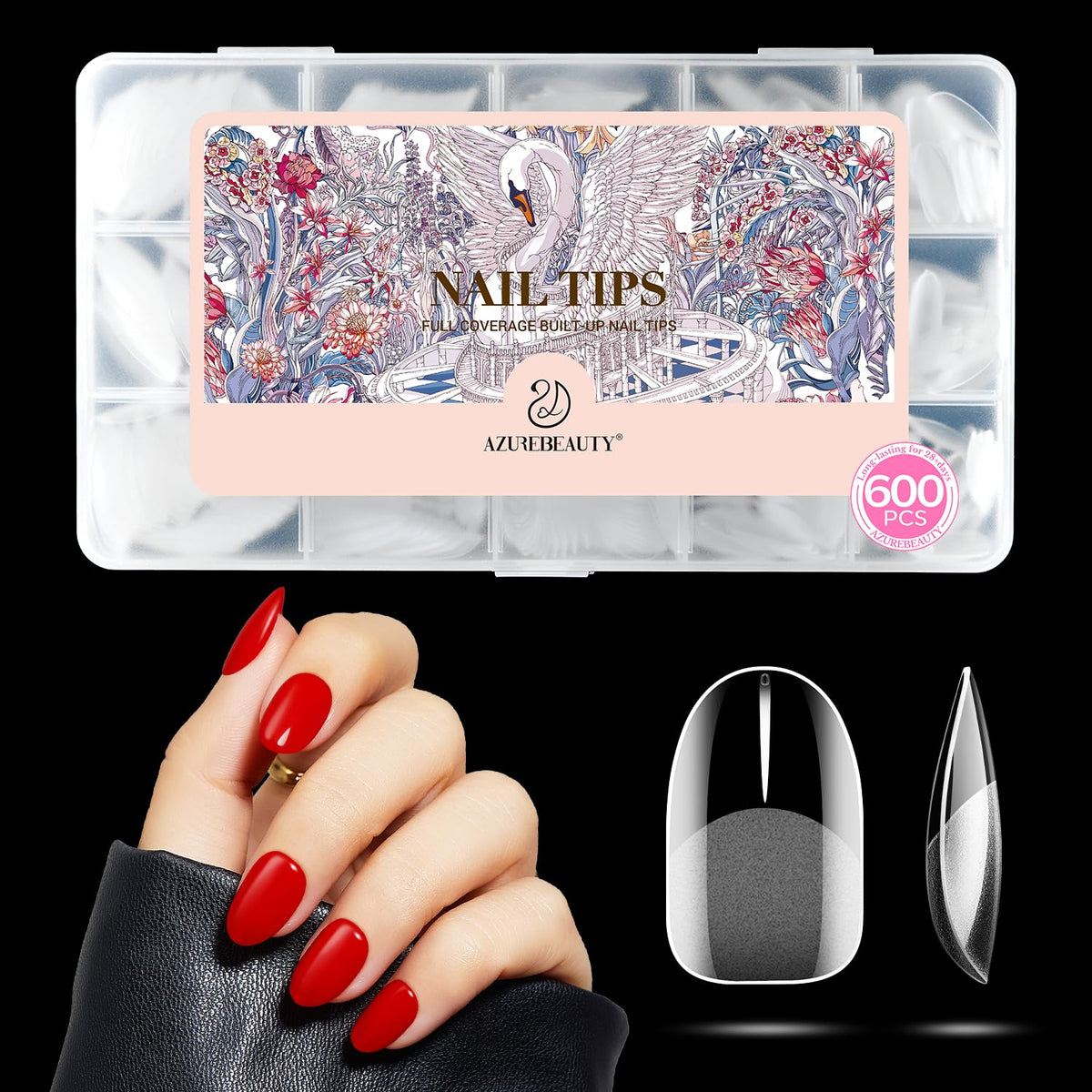 AZUREBEAUTY Short Oval Round Nail Tips 600pcs in a nail care kit