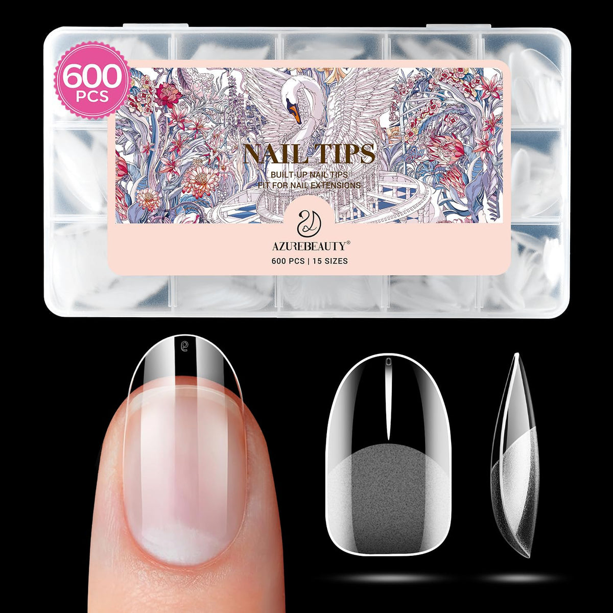AZUREBEAUTY Short Oval Round Nail Tips 600pcs packaging front view