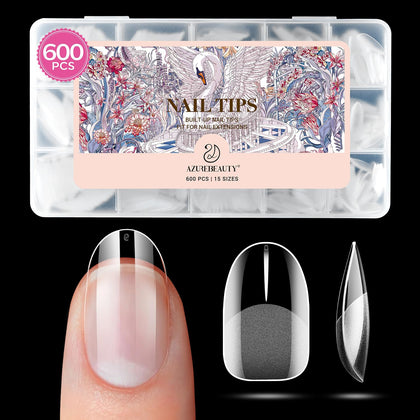 AZUREBEAUTY Short Oval Round Nail Tips 600pcs packaging front view