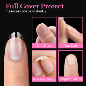 AZUREBEAUTY Short Oval Round Nail Tips in use on natural nails