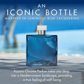 Azzaro Chrome Parfum in lifestyle setting on a wooden table
