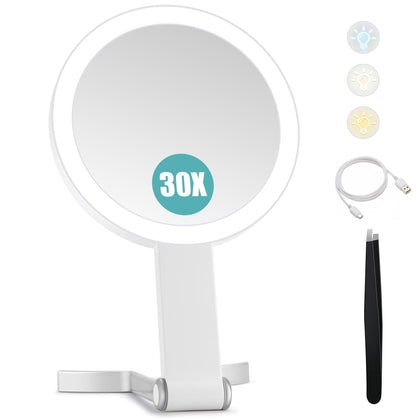 B Beauty Planet 30x/1x Magnifying Travel Mirror front view with light