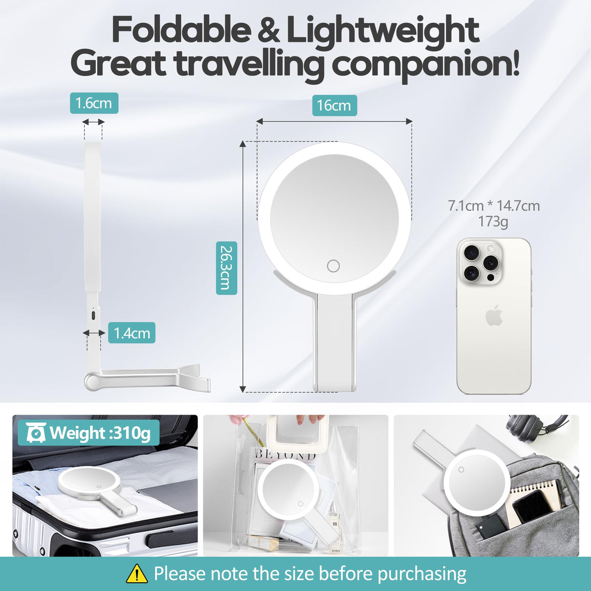 B Beauty Planet 30x/1x Magnifying Travel Mirror in use as a handheld mirror