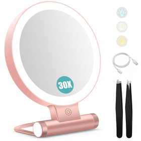 B Beauty Planet 30X Magnifying Mirror with Light front view in rose gold