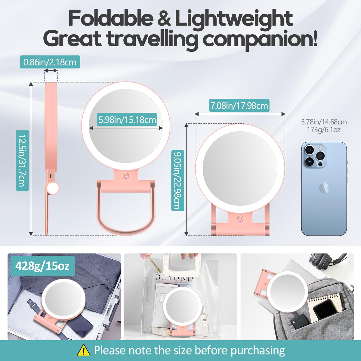 B Beauty Planet 30X Magnifying Mirror with Light showing 1X and 30X sides