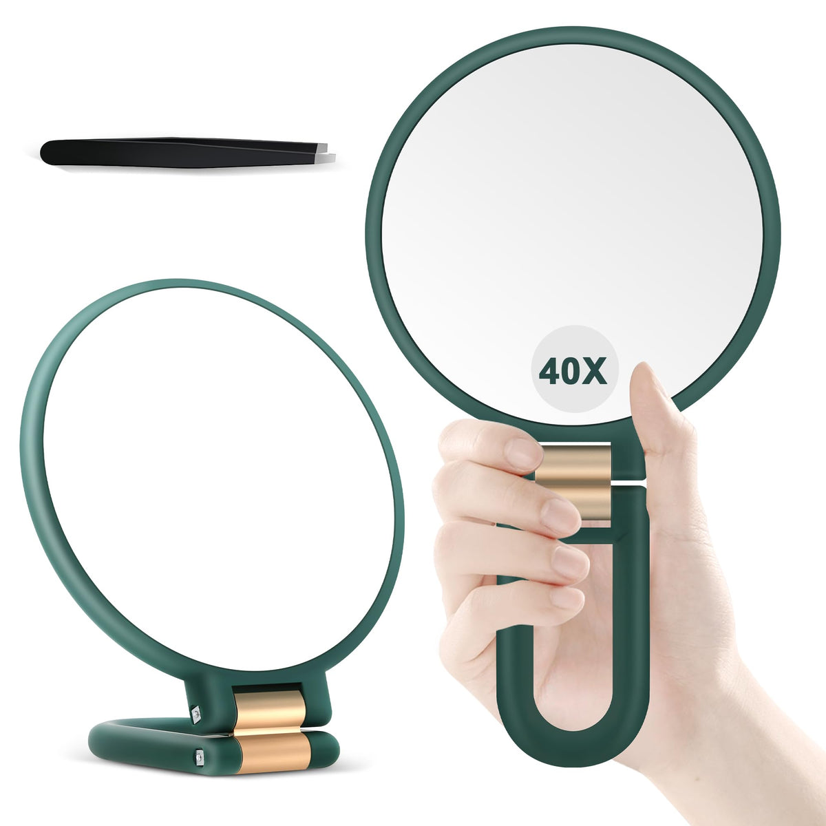 B Beauty Planet 40X Magnifying Hand Mirror front view in green