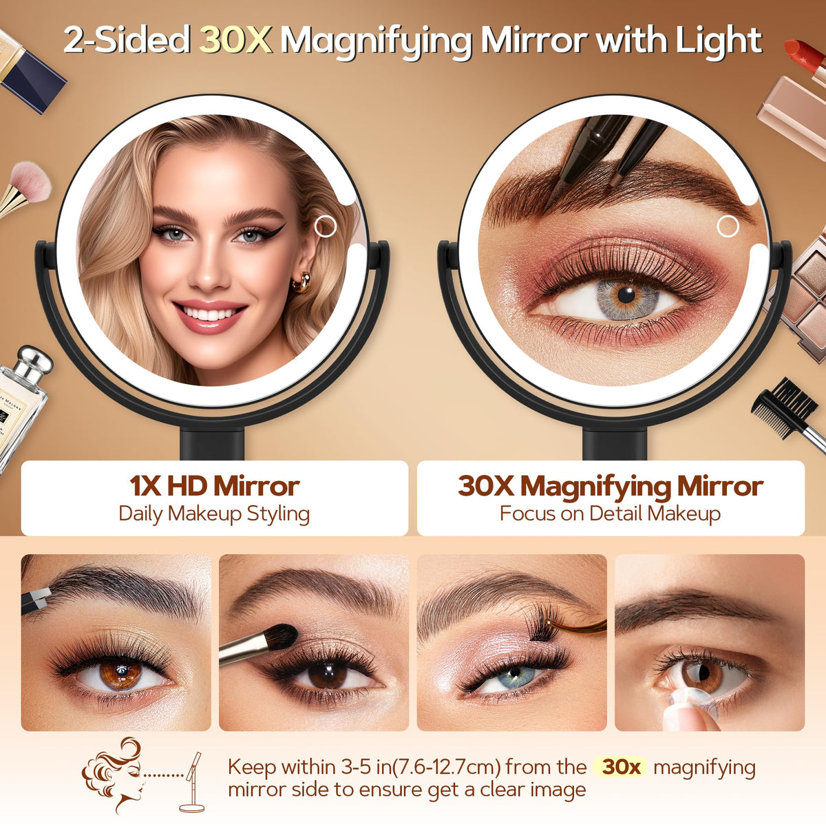 B Beauty Planet Lighted Makeup Mirror with adjustable brightness settings