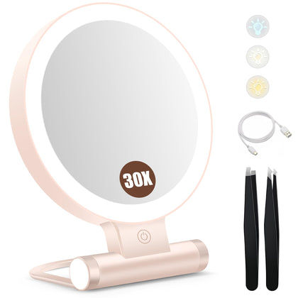 B Beauty Planet Magnifying Mirror with Light front view, pink