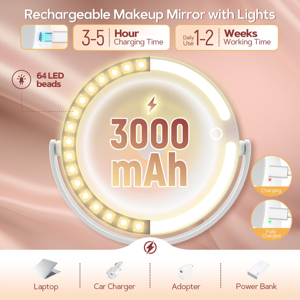 B Beauty Planet Vanity Mirror with warm lighting mode