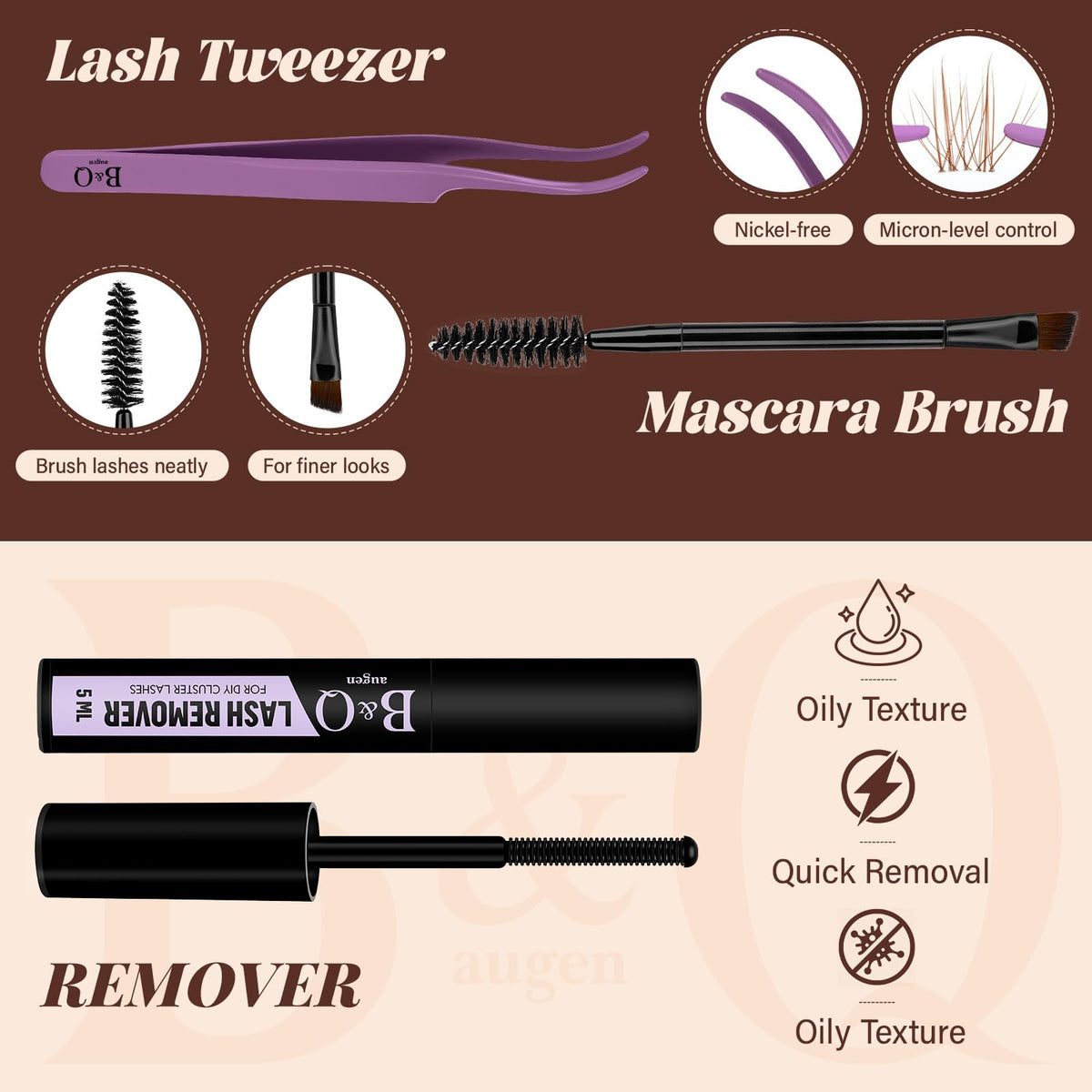 B&Qaugen Brown Lash Clusters Kit side view