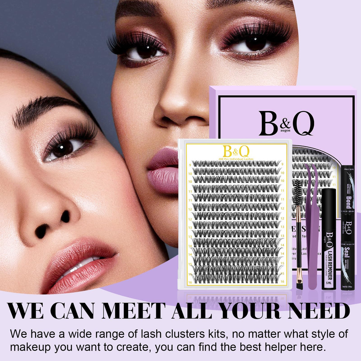 B&Qaugen Eyelash Clusters Kit with tweezers and adhesive
