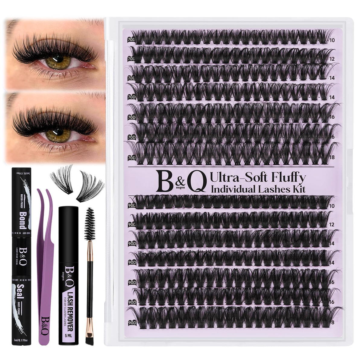 B&Qaugen Fluffy Lash Clusters Kit 280PCS front view with packaging
