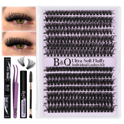 B&Qaugen Fluffy Lash Clusters Kit 280PCS front view with packaging