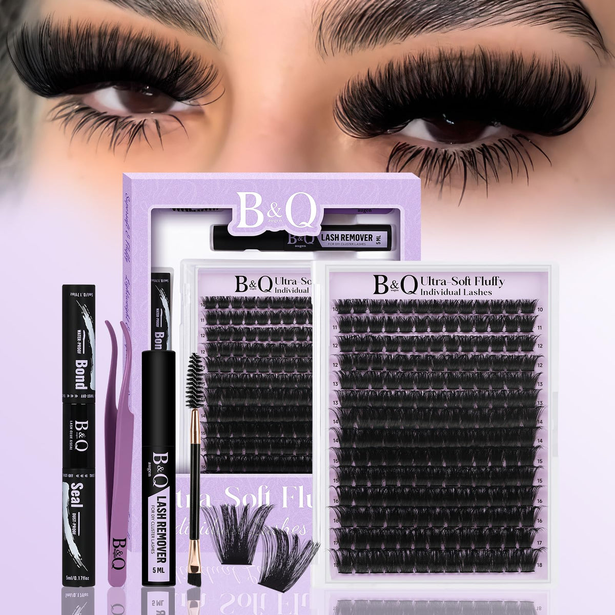 B&Qaugen Fluffy Lash Clusters Kit front view with packaging