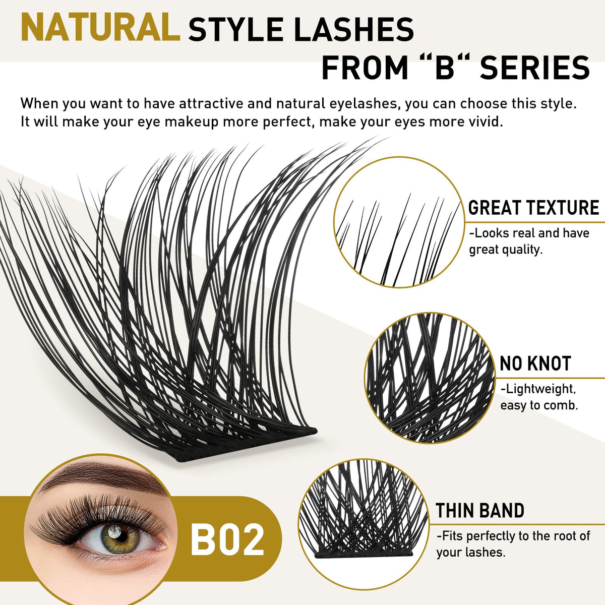 B&Qaugen Lash Clusters B02 D Curl 14mm tray with clusters