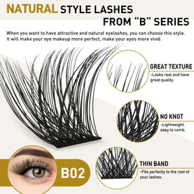 B&Qaugen Lash Clusters B02 D Curl 14mm tray with clusters