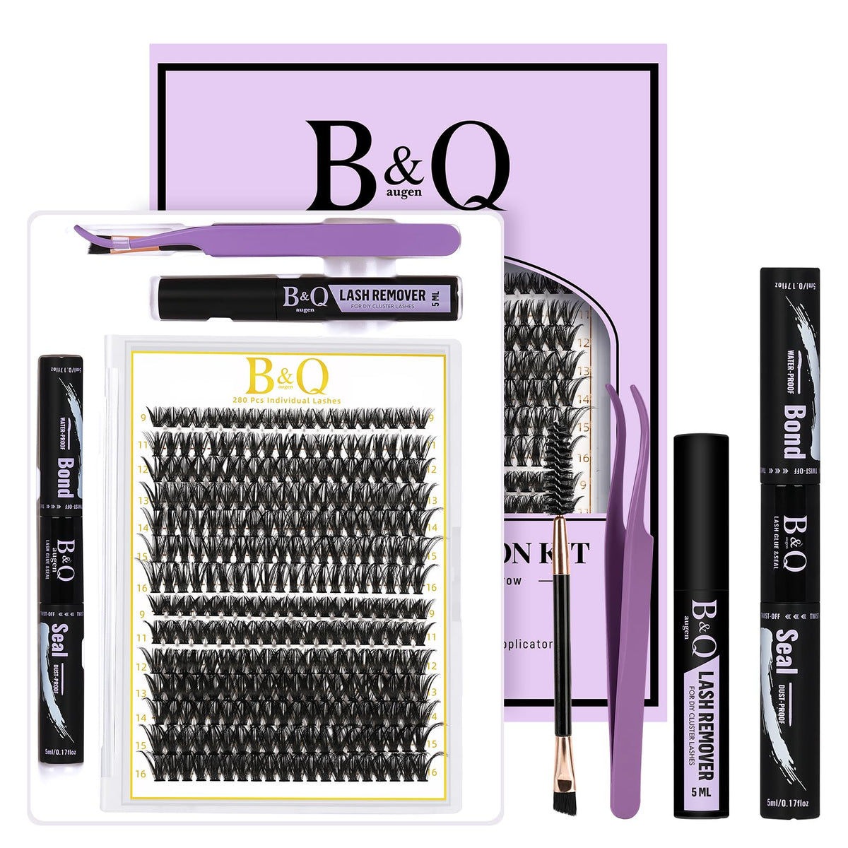 B&Qaugen Lash Clusters Kit 280PCS front view with mixed lash sizes