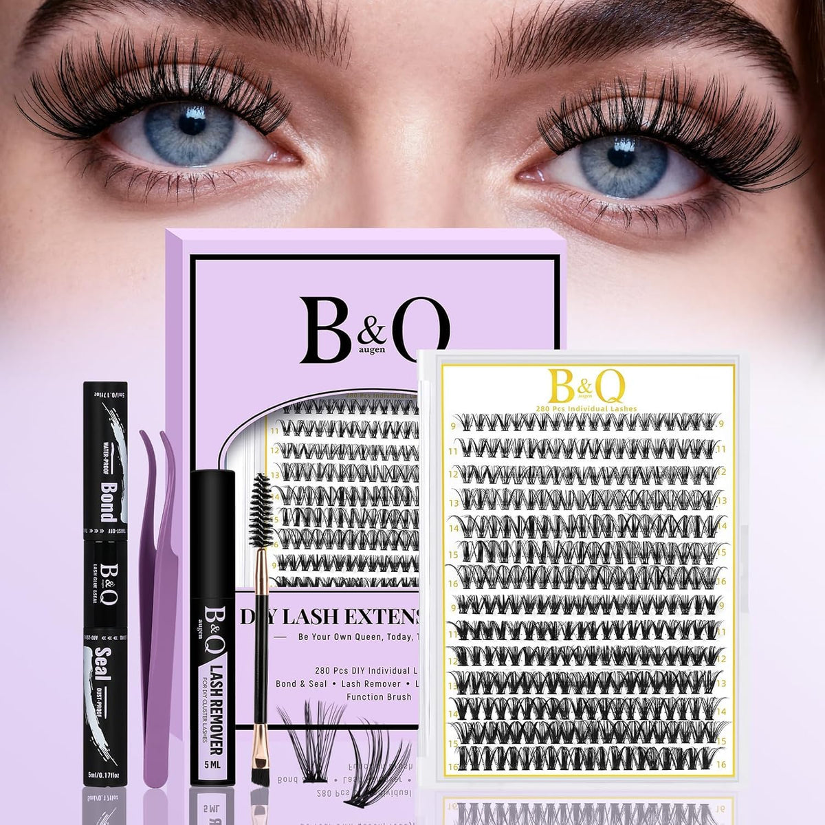 B&Qaugen Lash Clusters Kit 280PCS with bond and seal