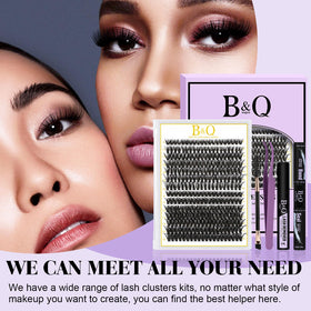B&Qaugen Lash Clusters Kit 280PCS with tweezers and lash application
