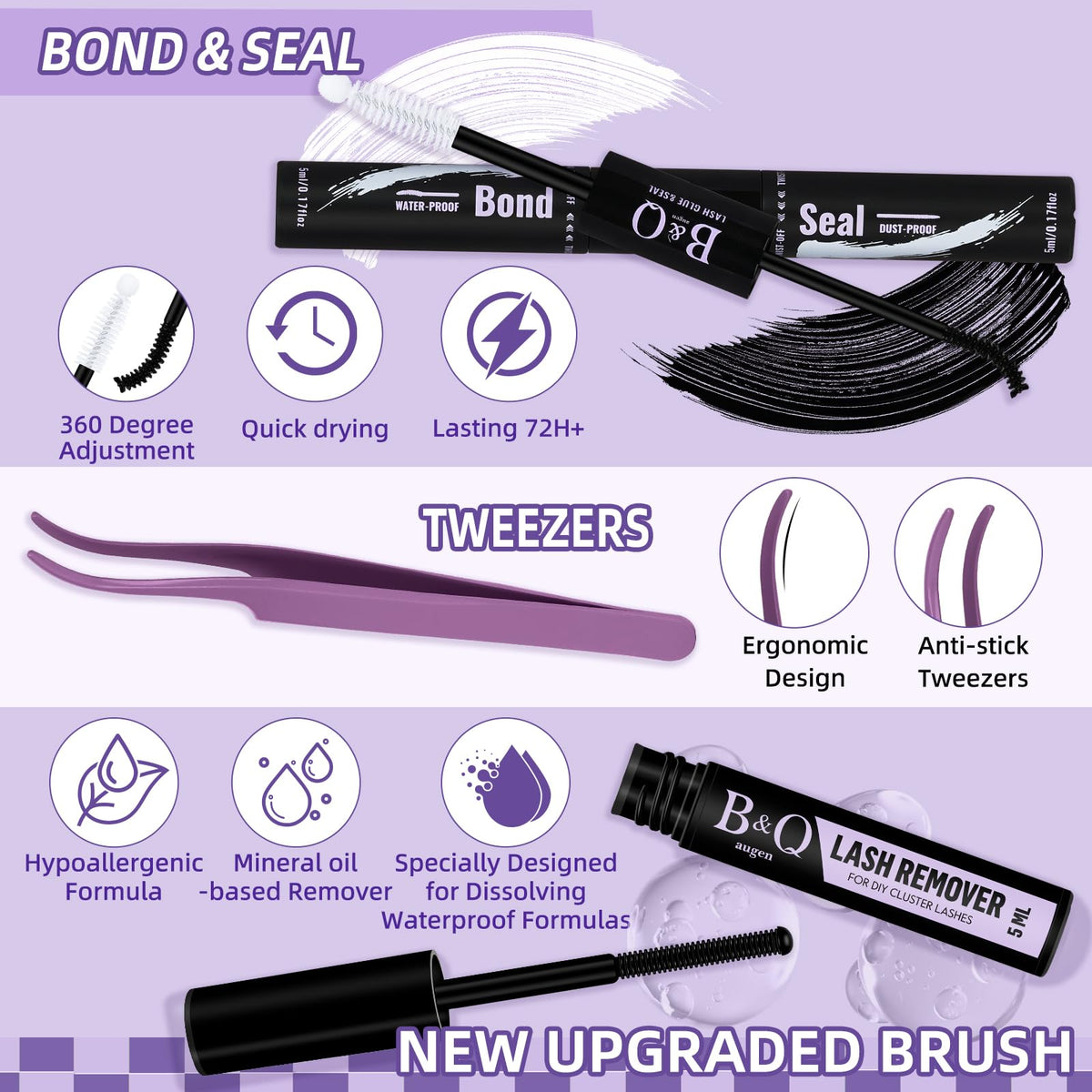 B&Qaugen Manga Lash Clusters Kit displayed with tools