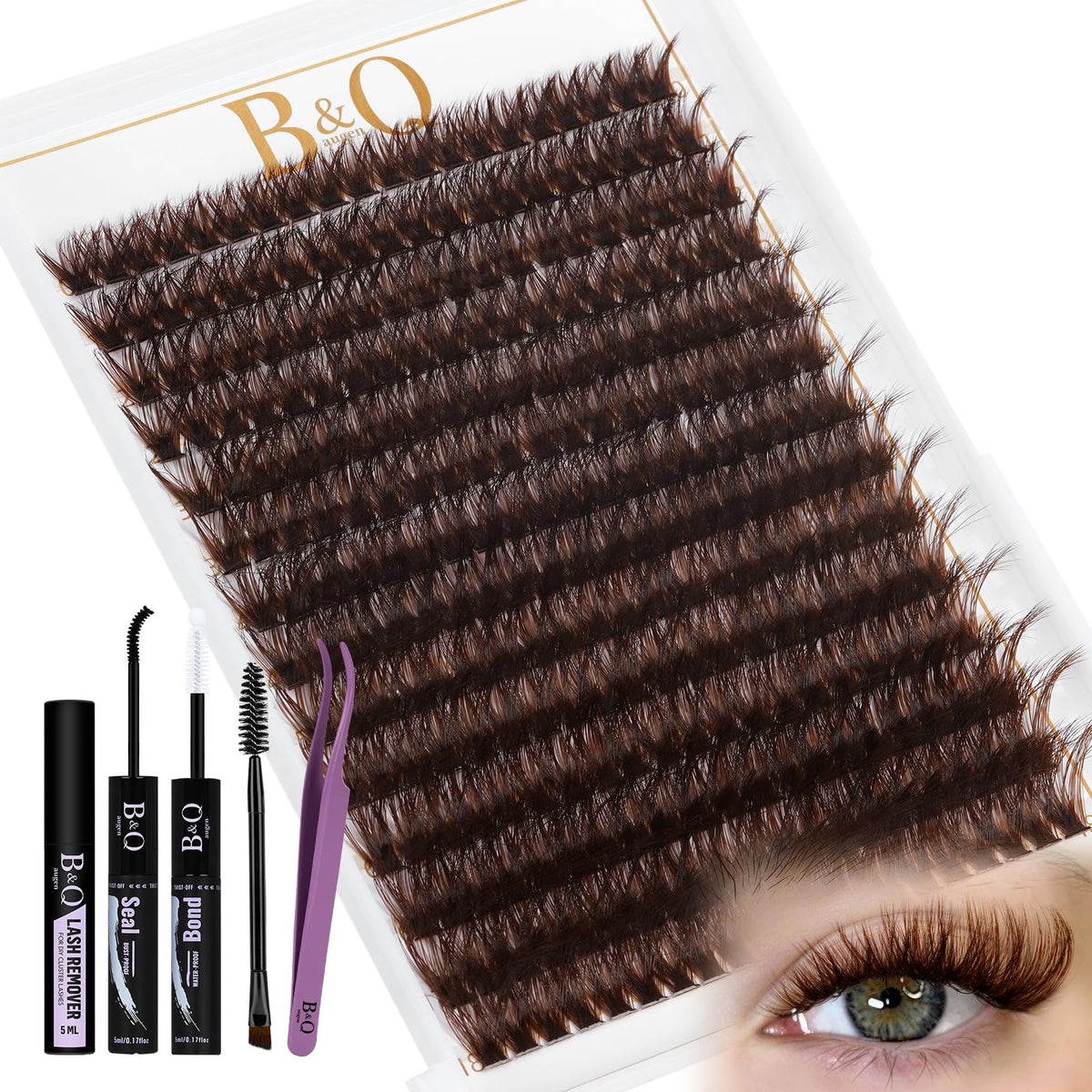 B&Qaugen Mocha Brown Lash Clusters Kit 280 Pcs front view